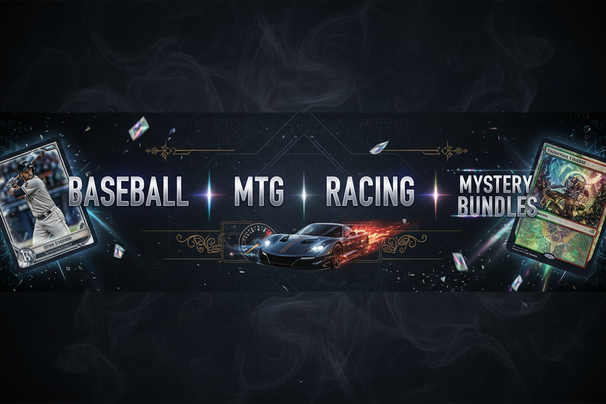Baseball, MTG, Racing, Mystery Bundles Banner